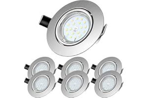 Tofisr LED Spots Encastrables,Blanc Neutre 4500K,600lm Plafonnier Encastré,5W Equivalente de 60W Ampoule halogène,30°orientable,120°d’éclairage,6x GU10 Lampe de plafond,Rond Métal Nickel Non Dimmable