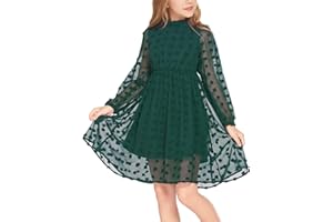 Arshiner Girls Princess Dresses Swiss Dot Flared Sleeve Ruffle Collar Kids Party Wedding Dress A-Line 5T-13Y