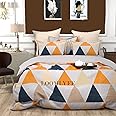 LOOMLYFE 300 TC Microfiber XXL Soft Cotton Super King Size Bedsheet for Double Bed, King Size 108 Inches X 108 Inches, 9 Feet, 275 X 275 cm with 2 Large Size Pillow Covers - WhiteBeigeTriangle