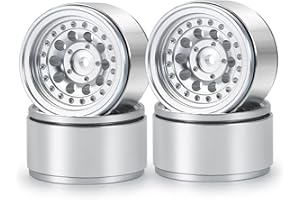 AXspeed 4pcs 1.0 inch Beadlock Rims Hubs for 1/24 Axial SCX24 AXI90081 Deadbolt C10 RC Crawler Upgrade Parts, Silver
