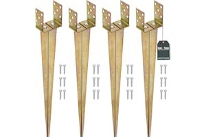 KOTARBAU® 4 x Support De Poteau Carré avec Pied | Pied Poteau 0-125 Mm en U | Support Poteau Bois en Acier Galvanisé | Support Poteau À Enfoncer | Largeur Réglable | Support Poteau À Planter