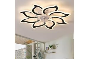 CAUFLOCE Salon Ventilateur Plafond Avec Lumiere Réversible, Dimmable Lustre Avec Ventilateur APP, Plafonnier Ventilateur Moderne Avec Télécommande 6 Vitesses, Fleurs Pour Chambre-black