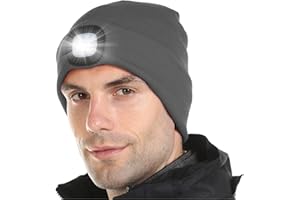 Attikee LED Lighted Beanie Cap for Adults, USB Rechargeable 4 LED Headlamp Hat, Unisex Winter Knit Hat Torch for Running Cycling Camping, Christmas Tech Gifts for Men Dad Women Teens