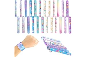 POPOYU 12Pcs Mermaid Slap Bands Mermaid Slap Bracelets Wristbands, Mermaid Snap Bands Wristband Toys for Kids Girls Mermaid Party Bag Fillers Classroom Prizes Party Favors Birthday Gift
