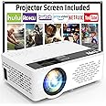 TMY Mini Projector, Upgraded Bluetooth Projector with Screen, 1080P Full HD Portable Projector, Movie Projector Compatible with TV Stick Smartphone/HDMI/USB/AV, indoor & outdoor use