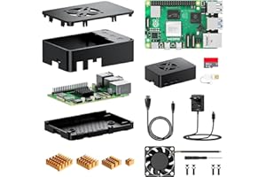 STUUC Raspberry Pi 5 8 GB di RAM con Scheda SD da 64 GB, Starter Kit Raspberry Pi 5, 1 cavo HDMI, Alimentatore USB-C da 27 W, Ventola di Raffreddamento del Case, 4 Dissipatori di Calore