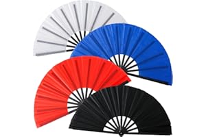 VEINARDYL 4 Stück Faltbarer Handfächer, Polyester- Taftstoff Faltbarer Handfächer Chinesisches Tai Chi Requisite Bastel- Fächer für Männer Frauen Tanz Performance Party Festival Heim Dekorationen