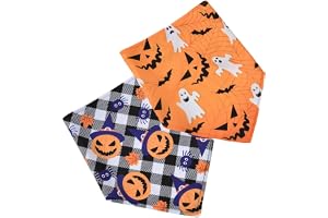 Qpets Halloween Dog Bandanas, Colorful Scarf with Pumpkin & Ghost Pattern Bandanas, Adjustable Halloween Decoration Costume Party Dress Up Scarves Photo Props for Small Medium Large Pets (2Pack)
