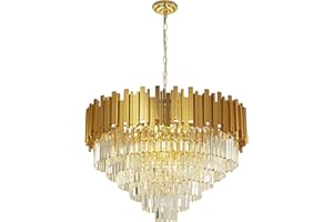 Seenvlog Luxury Crystal Pendant Light Golden Crystal Chandelier Lights 6-Tier Raindrop Chandelier Light Fixture Flush Mount Ceiling Light for Dining Room Living Room Table Foyer,D80cm*H100cm E14x17