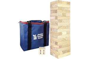 JacJoe All Pro Jumbo Wooden Tumble Tower Game with Dice and with Carrying Bag, Classic Stacking Games 54 Pcs Building Blocks for Indoor/Outdoor (stack 60cm up to 150cm)