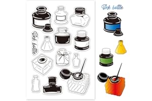 GLOBLELAND Modello di Bottiglia di Inchiostro Timbro Trasparente Timbro in Silicone Timbri Trasparenti Gomma per la Fabbricazione di Carte Decorazione Scrapbooking Fai da Te