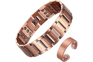 BioMag Copper Bracelet and Ring Set for Men, 3X Strength 99.99% Pure Copper Magnetic Jewelry with Powerful Magnets, Adjustable Wristband with Removal Too l& Jewelry Gift Box(Masculine Design & Copper)