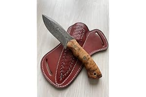 CraftTal Damast-Jagdmesser Tachenmesser handgefertigt 150 Echtes damast Stahl lagen und Silberbeerenholz– Schmiedegefertigtes Campingmesser – Taktisches Messer, mit speziell entworfene Lederscheide