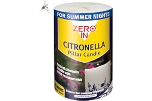 Zero In Citronella Pillar Candle – Mosquito Repellent for the Home - Insect Candle Treatment for Outdoor - Repels Mosquitoes & Biting Insects - Long-Lasting Protection, White