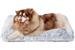 EHEYCIGA Flauschig Hundebett Grosse Hunde XXL, Hundekissen Waschbar, Kuschelig rutschfest Hundematte mit Langem Plüsch, Grau, 120x90cm