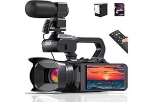 PITIKI Caméscope 6K 64MP Écran Tactile 18X Zoom Numérique Vision Nocturne Infrarouge Vlogging Caméra pour YouTube, Caméra vidéo WiFi avec Pile 4500mAh, Carte SD 64 Go,Stabilisateur,Microphone et Télécommande
