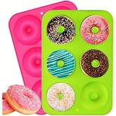 trabag 2 Donuts Mould, 6 Non-Stick Holes Silicone Baking Moulds, Silicone Donut Mould for Cakes, Cookies, Buns, Cupcakes, Pas