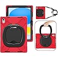 Moxedo Shockproof Rugged Protective Colorful Case with 360 Rotating Kickstand, Shoulder Strap, Pen Holder for Kids Compatible for iPad 10th Generation 10.9 2022 (Red)
