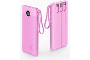 VRURC Power Bank with Built in Cables,10000mAh USB C Portable Charger with 5 Outputs & 2 Inputs and LED Display, External Battery Bank for iPhone/iPad/Samsung Galaxy Tablets and More