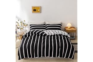 VGZSYOMQIB Reversibile Geometrico Set Copripiumino Singolo Bambini Completo 1 Sacco Copripiumino 135x200 cm e 1 Federe 50x75 cm Copri Piumone Scacchi Righe Parure Biancheria Letto Bambina Ragazza Nero