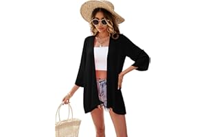 Ietaoo Gilet Long Femme Été Kimono Cardigan Mousseline de Soie Cardigan de Plage Bohème 3/4 Manches Léger Cache-Maillots Plage Veste