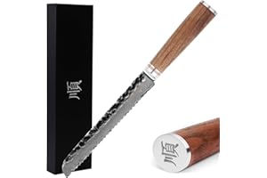 YOUSUNLONG Couteau à pain - 8''(203mm) - Trancheuse à pain - Couteau à trancher - Acier Damas japonais - Manche en noyer naturel