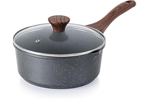SENSARTE Casserole Induction 22 cm 3L Antiadhésive - Revêtement Granit, Couvercle Verre, 2 Becs Verseurs, Poignée Ergonomique, Compatible Tous Feux et Lave-Vaisselle, Sans PFOA