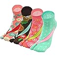 PUTUO Flip Flop Tabi Socks: Women Split Toe Socks Cotton Japanese Geta Socks Ladies Novelty Two Toe Socks with Funny Pattern, Size 4-9, 4 pairs