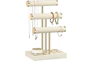 Josmimic Schmuck Organizer mit 3 Ebenen - Beige Schmuckständer Armbänder, Abnehmbarer T-Steg Schmuck Ständer, Samt-Armbandhalter, Schmuckhalter für Armband, Halskette, Uhren, Ringe