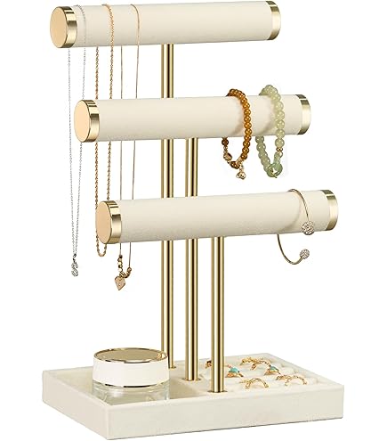 Coward Espositore A 2 Ripiani Per Gioielli In Velluto Beige – Organizer Smontabile Per Bracciali, Collane E Orologi, Per Comò E Negozio
