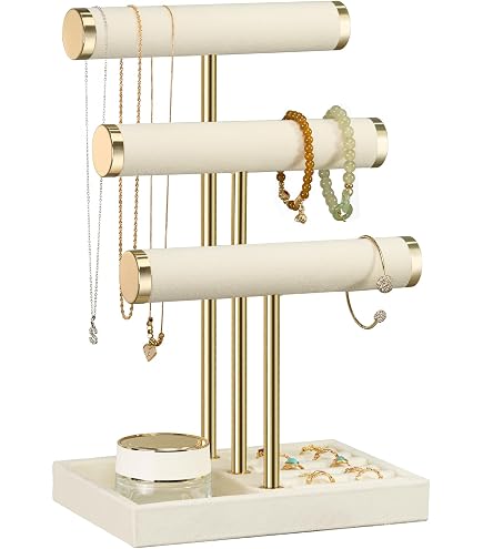 Coward Espositore A 2 Ripiani Per Gioielli In Velluto Beige – Organizer Smontabile Per Bracciali, Collane E Orologi, Per Comò E Negozio