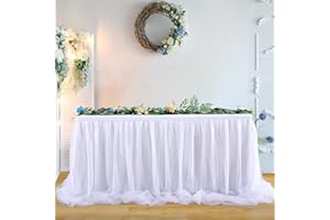 HBBMAGIC Weiß Tüll Tischrock Ohne Licht, 2-Langer 275cm Lang Weiß Rüschen Tulle Tischröcke, Waschbarer Tutu Tischrock für Hochzeit Party Geburtstag Babydusche Kuchen Dessert Taufe Tisch