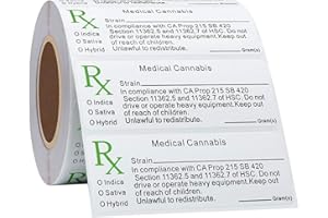 BIGSMOKESUPPLIES Medical RX Sticker Labels Herb Flavour/Gram/Type: Hybrid, Sativ, Indic/Poptops Glass Jars J Tubes Mylar Bags Clip - Quantity Choice (500)