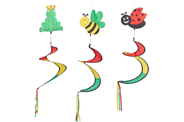 Relaxdays Moulin à Vent en Spirale, Set de 3, Motif Animaux, Jardin et Balcon, Multicolore