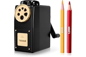 ZMOL Manual Hand Crank Pencil Sharpener for Color Pencil 6 Sizes for 6-12mm Colored Pencils 5 Adjustable Tip Settings Large Shavings Box Home/Office/School (Black)