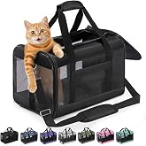 Conlun Approved Cat Carrier, Soft Dog Carrier with Inner Strap, for Cats and Puppies up to 7 kg, Foldable Travel Bag -Black,