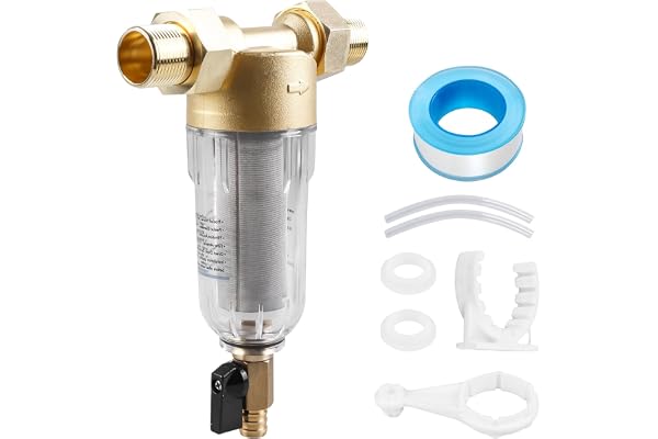 Vattenfilter återanvändbart, bakspolfilter 1 tum vatten förfilter sedimentvattenfilter, spolbart fint filter för husanslutning, brunnsvattenslang, hushållsvattenverk rör (med 3/4 tum adapter)
