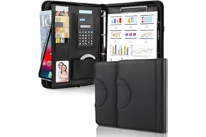 TLGREEN 2PCS Porte Document A4 en cuir avec fermeture éclair étanche avec classeur à anneaux, bloc-notes, porte-documents, porte-documents, porte-documents pour réunion d'affaires, noir