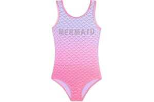 GIFTS TREAT Girls Swimsuit One Piece Swimwear Mermaid Swimming Costume Junior Kids Bathing Suit Pink Fade UV Protection Summer 4 to 14 Years