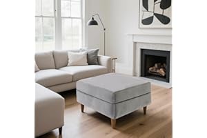 SYLC Ottoman Cover Stretch Velvet, Footstool Cover and Pouffe Cover Non-slip with Elastic Bottom/ties, Slipcover for Folding Storage Poofy Foot Stool (Light grey,Square-M Ottoman+Seat)