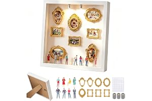 CEWROM DIY mini museum silhuettbox, minifigurer människor museum, foto minnesdisplay set med 8 mini gyllene ramar & 8 slumpmä
