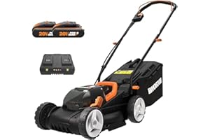 Worx WG779E.2 40V 34cm Cordless Lawnmower, ideal for Gardens up to 230㎡, Cut-to-Edge, striped Lawn Roller, foldable Handle, PowerShare, includes 2x 2.0Ah Batteries, Charger & 30L Grass collection bag