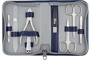 marQus Solingen set per manicure con tronchesino per unghie e lima di vetro 8 pezzi - set per unghie in custodia di pelle di alta qualità - set di alta qualità per donne e uomini