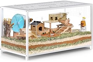 BORISI Jaula Hamster Grande de Metal para Hámster Sirio y Enano, Jaula para Hámster con Tapa Superior Abatible y Ventanas de Acrílico, Hábitat Transpirable para Jerbos y Ratones, 103x56x52 cm, Blanco