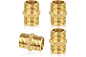 SVALOR 4 Pcs 1/2" Male Thread Brass Hex Nipple Connector - G1/2 Straight Pipe Fitting for Connecting Conversion