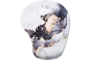 iCasso Ergonomisches Mauspad mit Gel-Handgelenkauflage, schmerzlindernde Handgelenkauflage mit Lycra-Tuch, rutschfeste PU-Basis, einfach zu tippendes Mauspad (runden, Grauer Marmor)