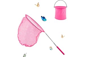 Kapokr Kescher Kinder Teleskop Schmetterlingsnetz with Faltbarer Eimer Kächersieb Kinder Fischernetz Kinder für Fangen von Insekten Fischen Outdoor Strand Garten Aktivitäten (Rosa)