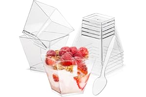 Wnqou 60ml/2oz Clear Dessert Cups, 50Pcs Reusable Square Dessert Cups, Mini Transparent Appetizers Serving Bowl for Desserts Mousses,Puddings,Party