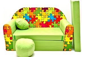 millybo Divano per bambini con funzione di sonno, pieghevole, 3 in 1, microfibra, verde, 168 x 98 x 60 cm, Z34