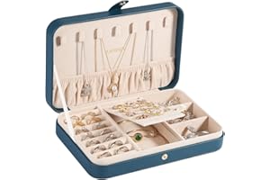 LANDICI Small Jewellery Box Organiser for Women Girls, PU Leather Travel Jewelry Storage Case, Portable Jewellery Holder Tray for Ring Earrings Necklace Bracelet, Jewelry Gift Box Kids, Bluish-green